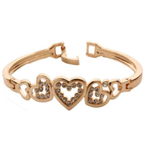 Fashion Women Lady Gold Plated Crystal Cuff Bangle Love Heart Charm Bracelet New Best Deals In USA